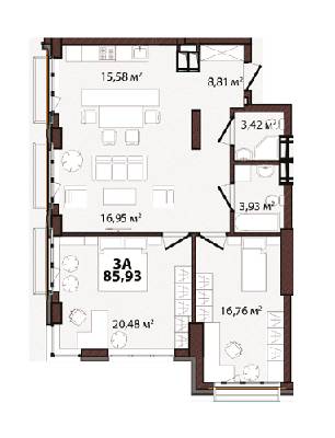 3-кімнатна 85.93 м² в ЖК EDELDORF HILLS від 88 884 грн/м², Київ