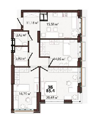 3-кімнатна 85.4 м² в ЖК EDELDORF HILLS від 147 663 грн/м², Київ