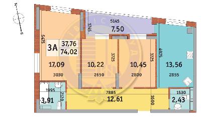3-кімнатна 74.02 м² в ЖК Італійський квартал від 21 420 грн/м², Київ