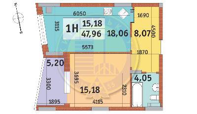 1-кімнатна 47.96 м² в ЖК Італійський квартал від 22 680 грн/м², Київ