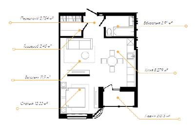 1-кімнатна 43.07 м² в ЖК 044 від 51 600 грн/м², Київ