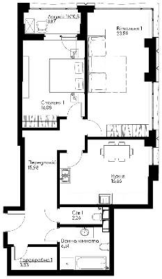 2-комнатная 88.15 м² в ЖК Chicago Central House от 57 517 грн/м², Киев