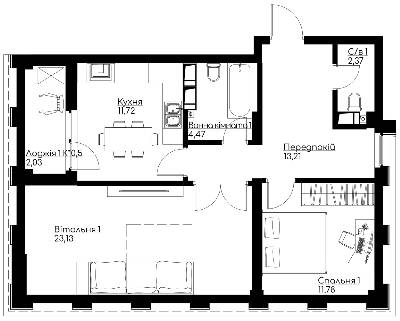 2-комнатная 70.74 м² в ЖК Chicago Central House от 57 517 грн/м², Киев