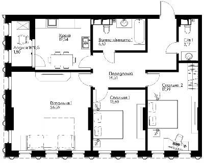 3-комнатная 98.42 м² в ЖК Chicago Central House от 71 850 грн/м², Киев
