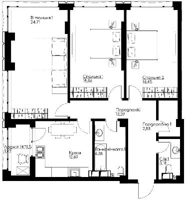 3-комнатная 104.58 м² в ЖК Chicago Central House от 65 275 грн/м², Киев