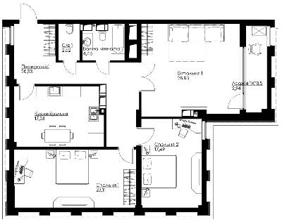3-комнатная 119.9 м² в ЖК Chicago Central House от 65 275 грн/м², Киев