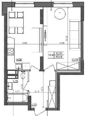 1-кімнатна 40.64 м² в ЖК Svitlo Park від 19 594 грн/м², Київ