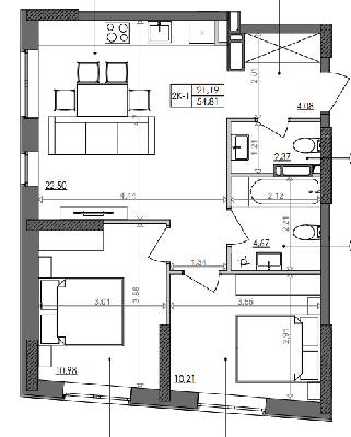 2-кімнатна 54.81 м² в ЖК Svitlo Park від 19 462 грн/м², Київ