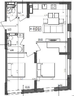 2-кімнатна 59.9 м² в ЖК Svitlo Park від 29 464 грн/м², Київ