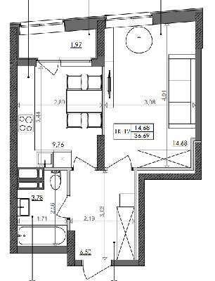 1-кімнатна 36.69 м² в ЖК Svitlo Park від 19 594 грн/м², Київ