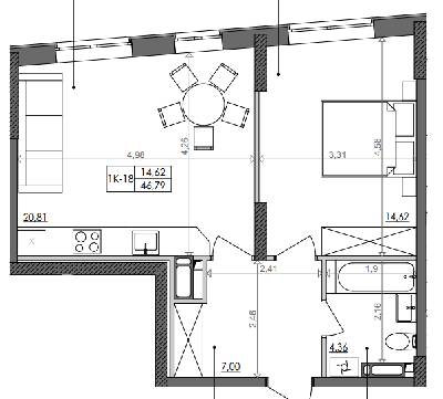 1-кімнатна 46.79 м² в ЖК Svitlo Park від 19 594 грн/м², Київ