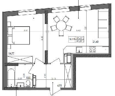 1-кімнатна 47.89 м² в ЖК Svitlo Park від 19 594 грн/м², Київ