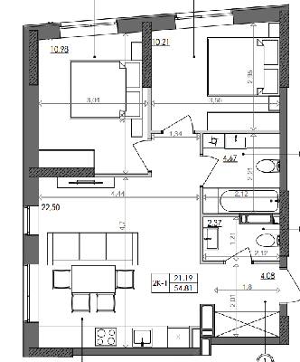 2-кімнатна 54.81 м² в ЖК Svitlo Park від 19 462 грн/м², Київ