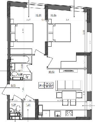 2-кімнатна 59.9 м² в ЖК Svitlo Park від 19 462 грн/м², Київ
