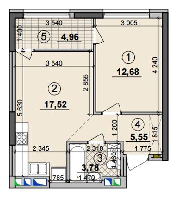 1-кімнатна 44.49 м² в ЖК Seven від 25 050 грн/м², Київ