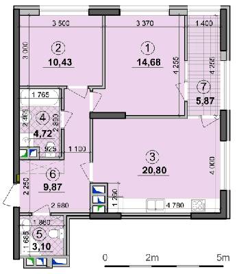 2-кімнатна 69.47 м² в ЖК Seven від 21 200 грн/м², Київ