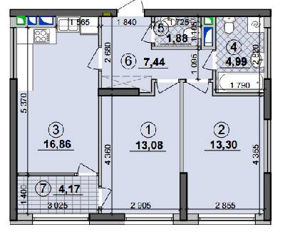 2-кімнатна 61.72 м² в ЖК Seven від 21 200 грн/м², Київ