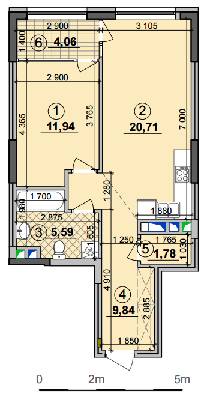 1-кімнатна 53.92 м² в ЖК Seven від 25 050 грн/м², Київ