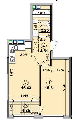 1-кімнатна 46.24 м² в ЖК Seven від 25 050 грн/м², Київ