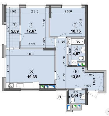 2-кімнатна 69.75 м² в ЖК Seven від 21 200 грн/м², Київ