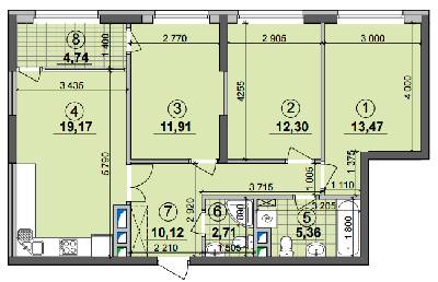 3-кімнатна 79.78 м² в ЖК Seven від 19 700 грн/м², Київ