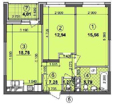 2-кімнатна 63.61 м² в ЖК Seven від 21 200 грн/м², Київ