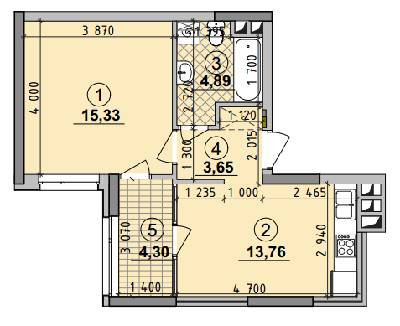 1-кімнатна 41.93 м² в ЖК Seven від 25 050 грн/м², Київ