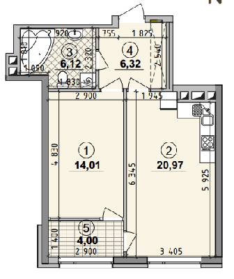 1-кімнатна 51.42 м² в ЖК Seven від 25 050 грн/м², Київ