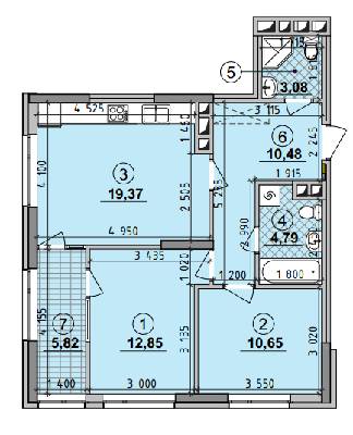 2-кімнатна 72.95 м² в ЖК Seven від 21 200 грн/м², Київ