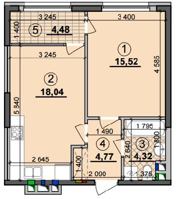 1-кімнатна 47.13 м² в ЖК Seven від 28 500 грн/м², Київ