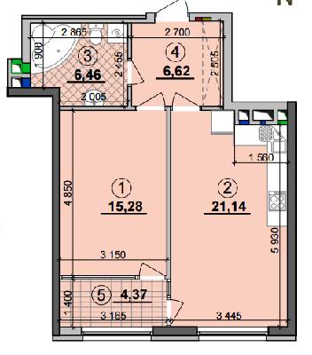 1-кімнатна 53.87 м² в ЖК Seven від 28 500 грн/м², Київ