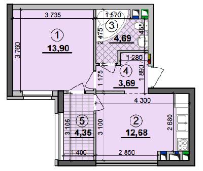 1-кімнатна 39.31 м² в ЖК Seven від 28 500 грн/м², Київ