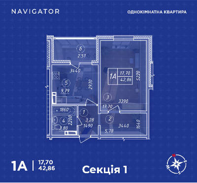 1-кімнатна 42.86 м² в ЖК Navigator від 17 500 грн/м², Київ
