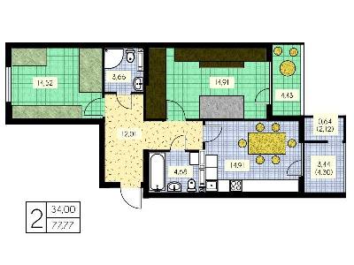 2-кімнатна 77.77 м² в ЖК Набережний від 18 150 грн/м², м. Вишгород