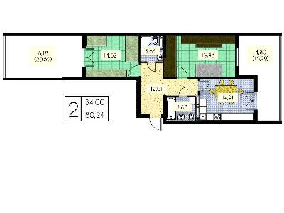 2-кімнатна 80.24 м² в ЖК Набережний від 16 650 грн/м², м. Вишгород