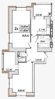 2-кімнатна 67.42 м² в ЖК AGAM від 27 000 грн/м², с. Крюківщина