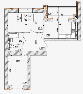 2-кімнатна 66.11 м² в ЖК AGAM від 27 000 грн/м², с. Крюківщина
