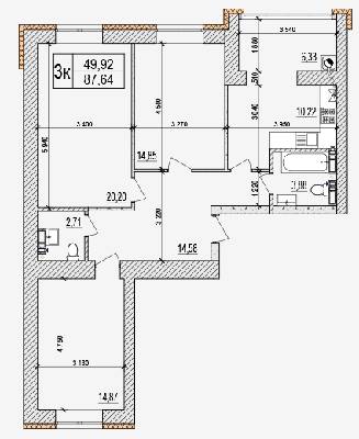 3-кімнатна 87.69 м² в ЖК AGAM від 19 000 грн/м², с. Крюківщина
