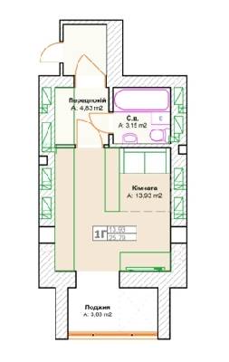 1-кімнатна 25.79 м² в ЖК Фортуна-2 від 14 900 грн/м², м. Ірпінь