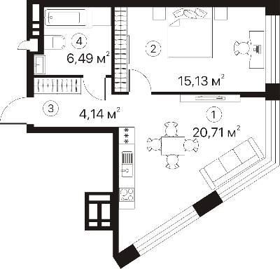 1-кімнатна 46.47 м² в ЖК Terracotta від 19 311 грн/м², Київ