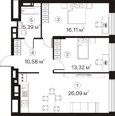 2-кімнатна 71.49 м² в ЖК Terracotta від 32 864 грн/м², Київ