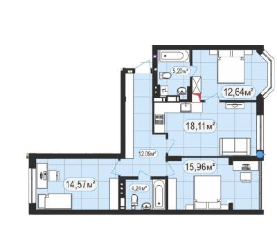 3-кімнатна 82.81 м² в ЖК 7'я від 15 800 грн/м², с. Щасливе
