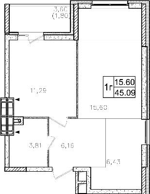1-кімнатна 45.09 м² в ЖК Атлант на Київській від 20 600 грн/м², м. Бровари