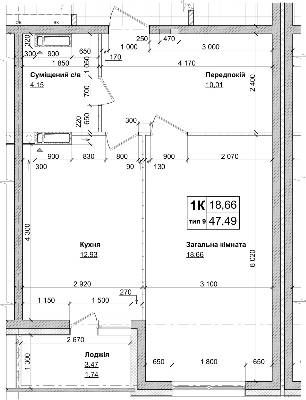 1-кімнатна 47.49 м² в ЖК Атлант на Київській від 21 500 грн/м², м. Бровари