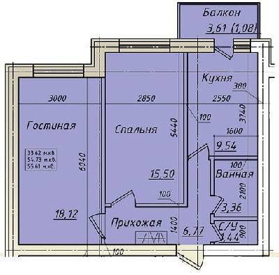 2-комнатная 55.61 м² в ЖК Солнечный от 21 050 грн/м², с. Софиевская Борщаговка