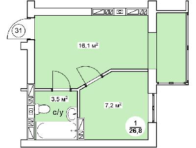 1-кімнатна 26.8 м² в ЖК Нова Данія від 13 500 грн/м², с. Софіївська Борщагівка