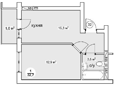 1-кімнатна 32.7 м² в ЖК Нова Данія від 12 100 грн/м², с. Софіївська Борщагівка