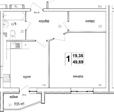 1-кімнатна 49.69 м² в ЖК АТЛАНТ (Коцюбинське) від 14 900 грн/м², смт Коцюбинське