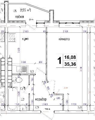 1-кімнатна 35.36 м² в ЖК АТЛАНТ (Коцюбинське) від 14 900 грн/м², смт Коцюбинське