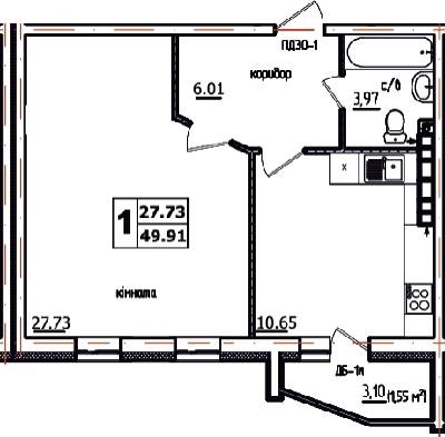 1-кімнатна 49.91 м² в ЖК АТЛАНТ (Коцюбинське) від 14 900 грн/м², смт Коцюбинське